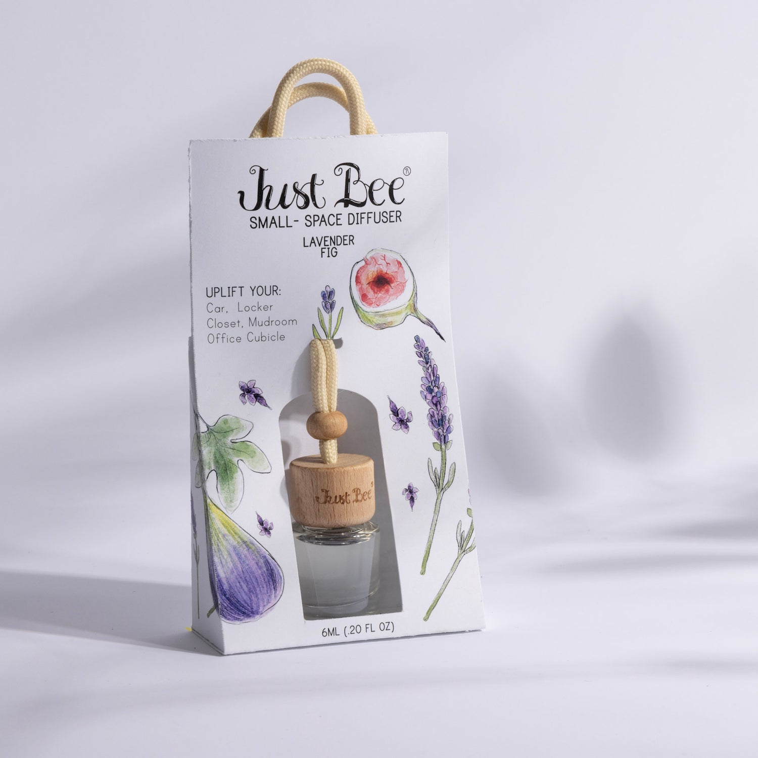 Small space diffuser packaging with floral illustrations.