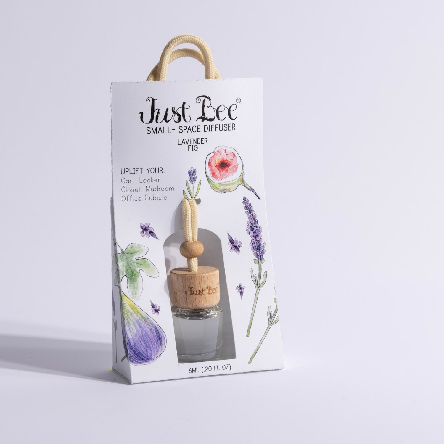 Small space diffuser with lavender and floral illustrations on packaging